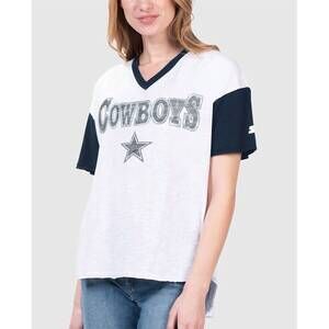 NEW STARTER first base short sleeve v-neck starter tee in str dallas cowboys whi
